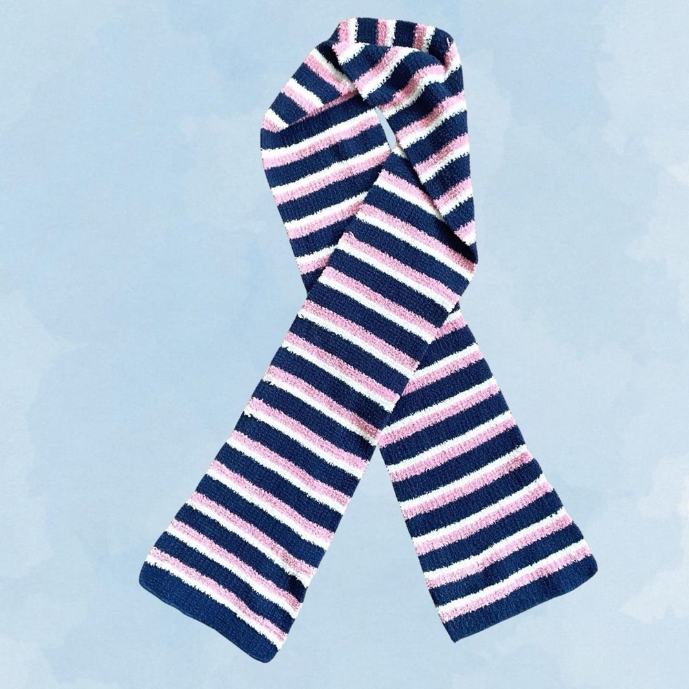 Striped Kids Scarf - Navy, Pink, and White